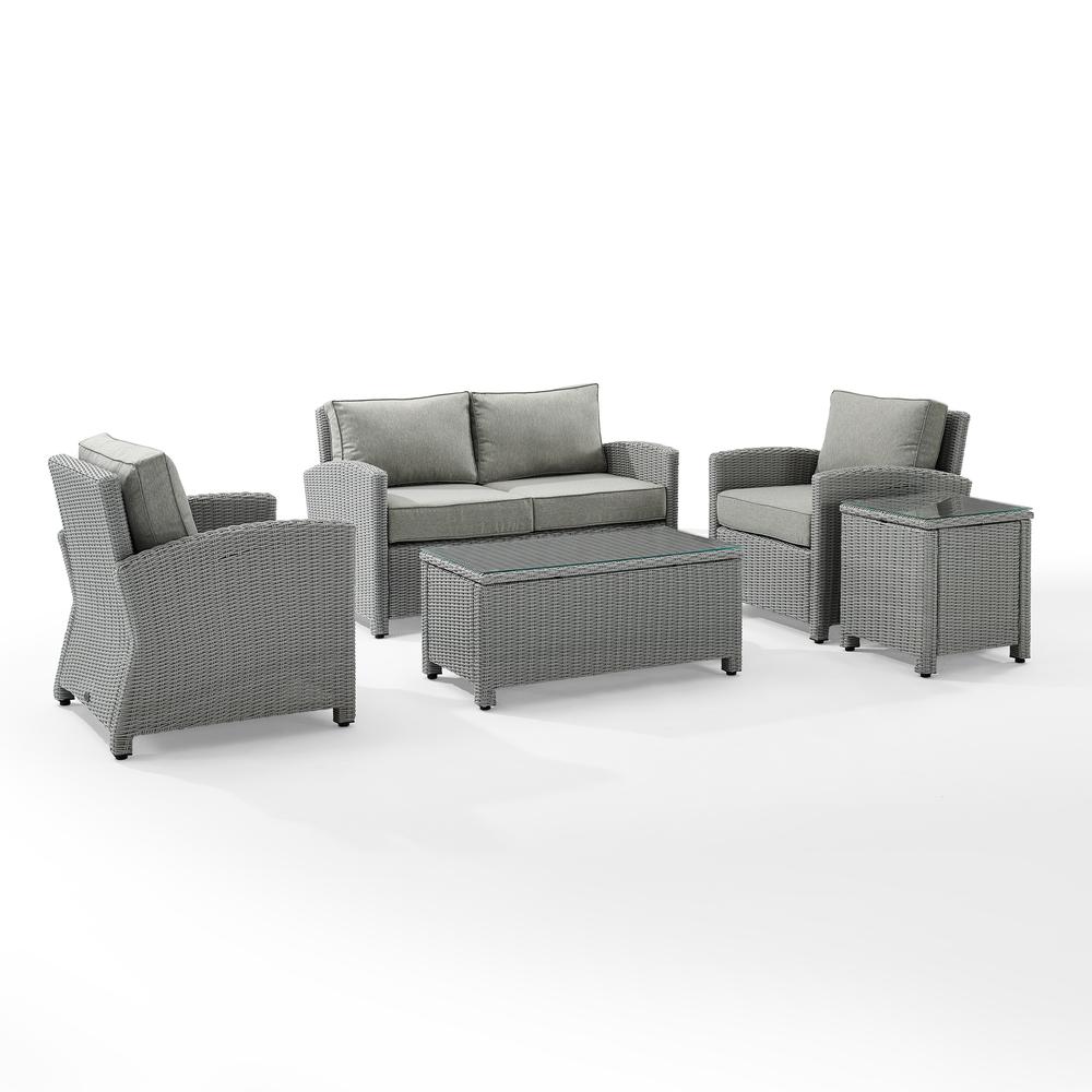 Bradenton 5Pc Outdoor Wicker Conversation Set Gray/Gray - Loveseat, 2 Arm Chairs, Side Table, Glass Top Table. Picture 7