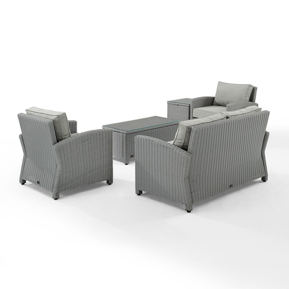 Bradenton 5Pc Outdoor Wicker Conversation Set Gray/Gray - Loveseat, 2 Arm Chairs, Side Table, Glass Top Table. Picture 8