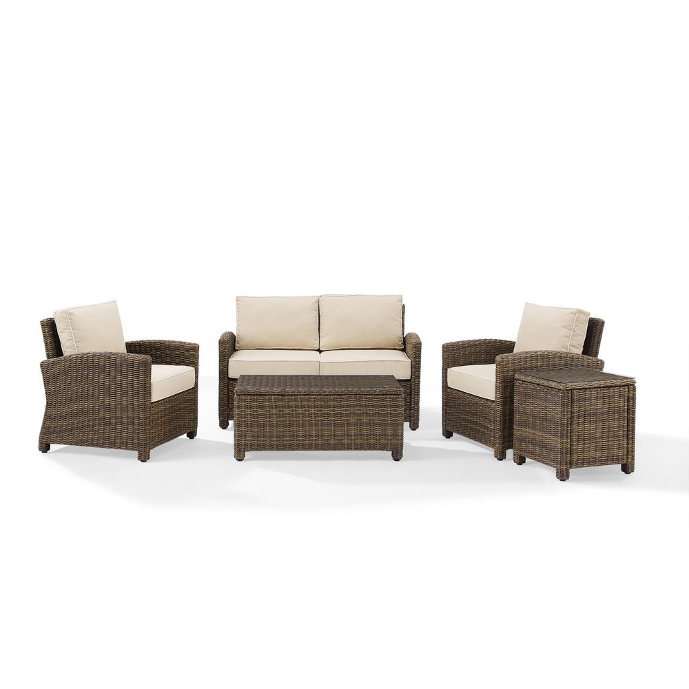 Bradenton 5Pc Outdoor Wicker Conversation Set Sand/Weathered Brown - Loveseat, 2 Arm Chairs, Side Table, Glass Top Table. The main picture.