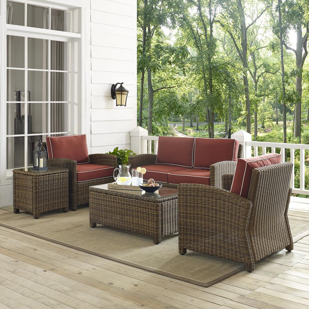 Bradenton 5Pc Outdoor Wicker Conversation Set Sangria/Weathered Brown - Loveseat, Side Table, Coffee Table, & 2 Armchairs. Picture 2