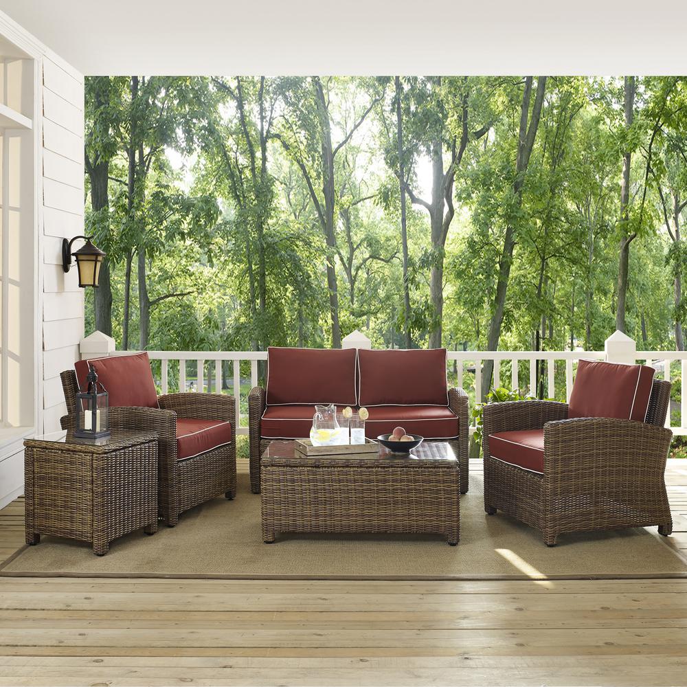 Bradenton 5Pc Outdoor Wicker Conversation Set Sangria/Weathered Brown - Loveseat, Side Table, Coffee Table, & 2 Armchairs. Picture 3