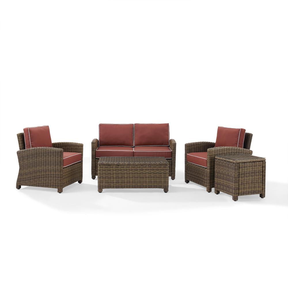 Bradenton 5Pc Outdoor Wicker Conversation Set Sangria/Weathered Brown - Loveseat, Side Table, Coffee Table, & 2 Armchairs. Picture 1