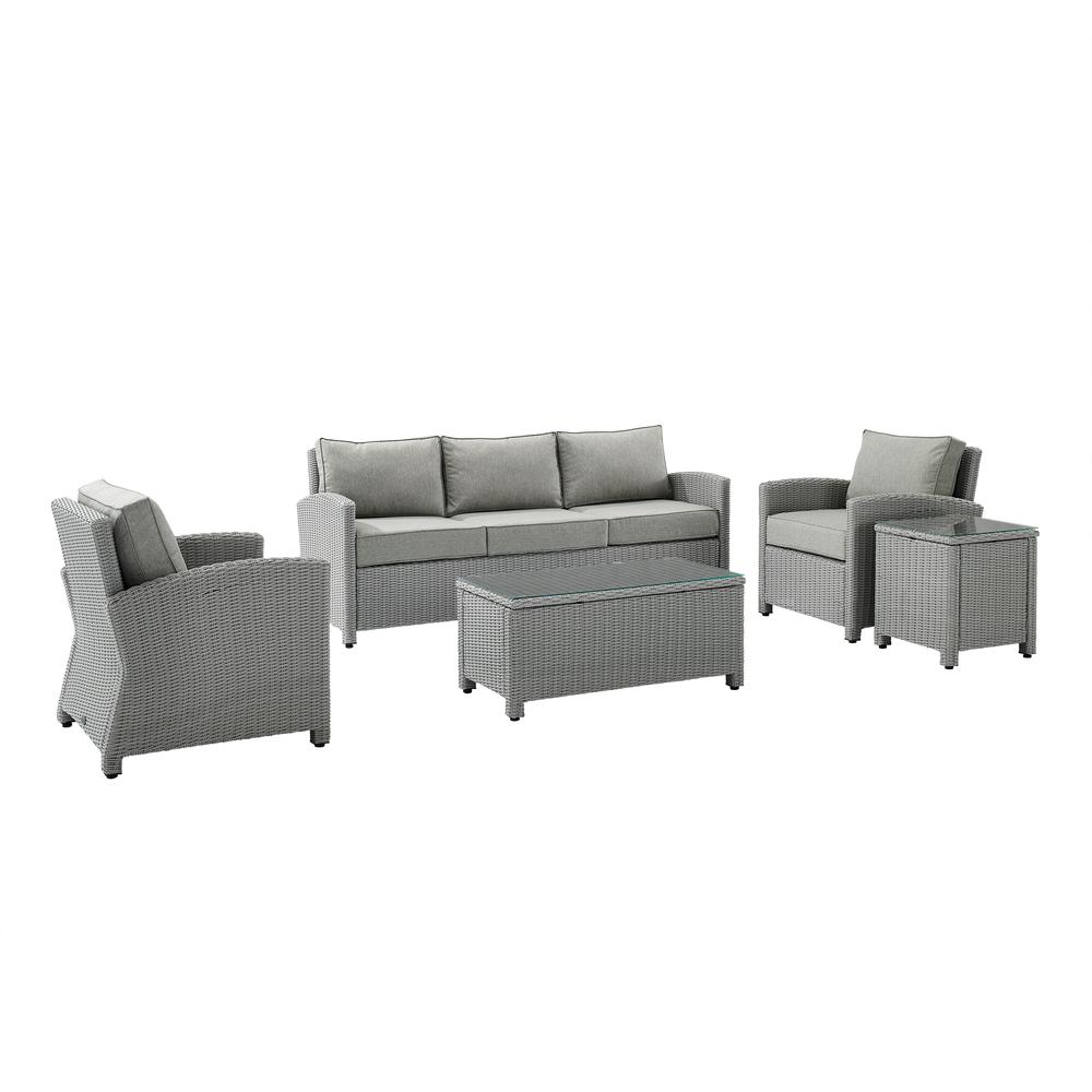 Bradenton 5Pc Outdoor Wicker Conversation Set Gray/Gray - Sofa, 2 Arm Chairs, Side Table, Glass Top Table. Picture 6