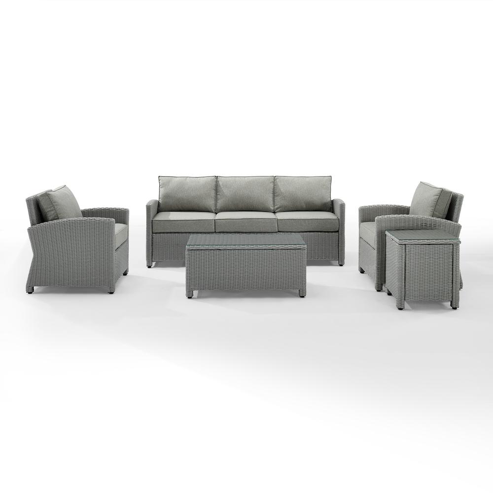 Bradenton 5Pc Outdoor Wicker Conversation Set Gray/Gray - Sofa, 2 Arm Chairs, Side Table, Glass Top Table. Picture 9