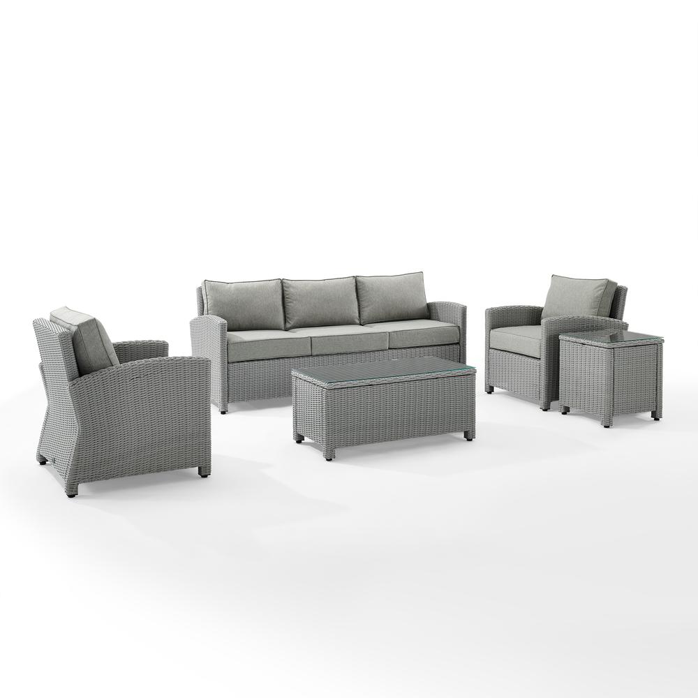 Bradenton 5Pc Outdoor Wicker Conversation Set Gray/Gray - Sofa, 2 Arm Chairs, Side Table, Glass Top Table. Picture 10