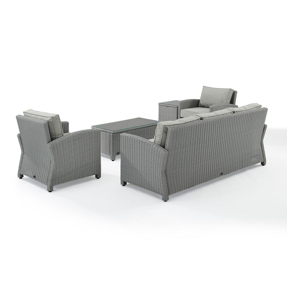 Bradenton 5Pc Outdoor Wicker Conversation Set Gray/Gray - Sofa, 2 Arm Chairs, Side Table, Glass Top Table. Picture 11