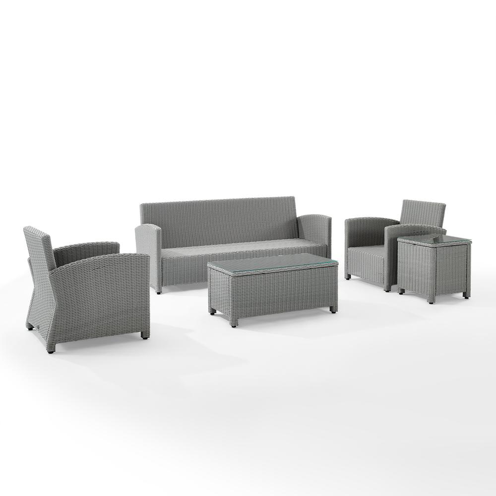 Bradenton 5Pc Outdoor Wicker Conversation Set Gray/Gray - Sofa, 2 Arm Chairs, Side Table, Glass Top Table. Picture 12