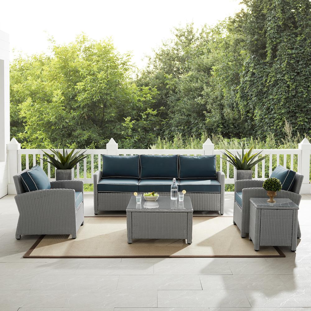 Bradenton 5Pc Outdoor Wicker Sofa Set Navy/Gray - Sofa, Side Table, Coffee Table, & 2 Armchairs. Picture 2