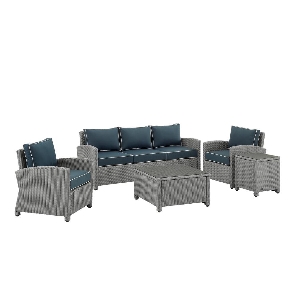 Bradenton 5Pc Outdoor Wicker Sofa Set Navy/Gray - Sofa, Side Table, Coffee Table, & 2 Armchairs. Picture 3