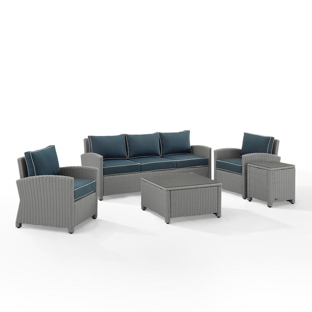 Bradenton 5Pc Outdoor Wicker Sofa Set Navy/Gray - Sofa, Side Table, Coffee Table, & 2 Armchairs. Picture 6