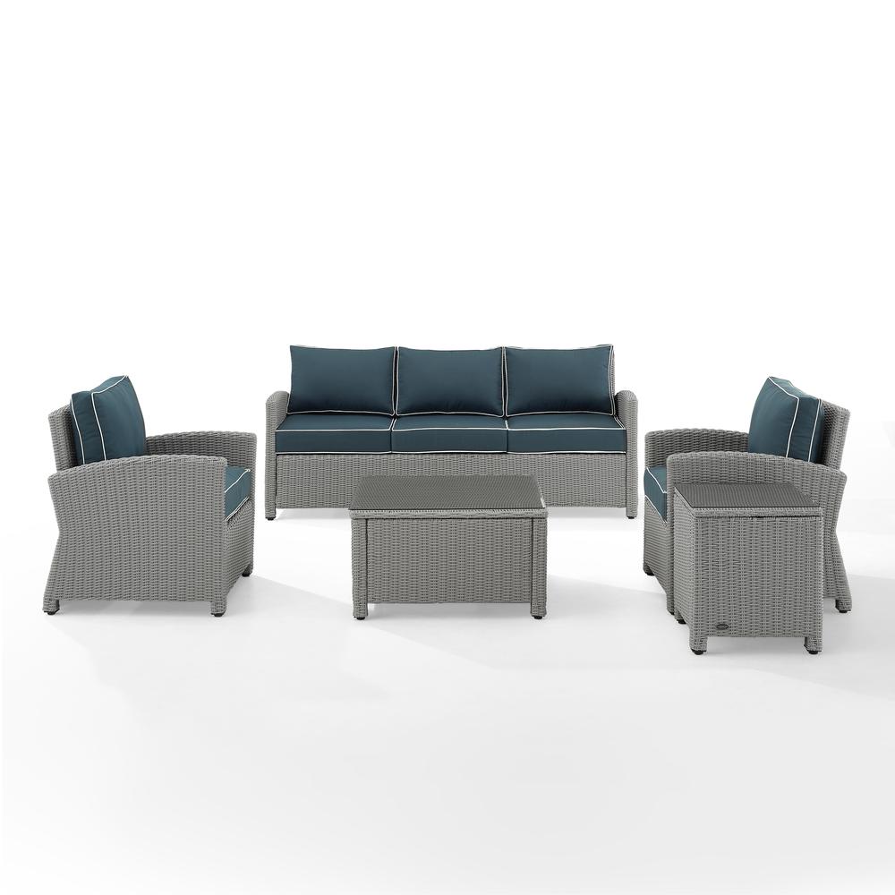 Bradenton 5Pc Outdoor Wicker Sofa Set Navy/Gray - Sofa, Side Table, Coffee Table, & 2 Armchairs. Picture 7