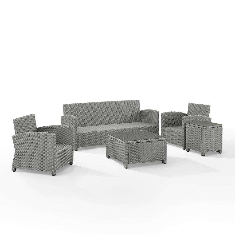 Bradenton 5Pc Outdoor Wicker Sofa Set Navy/Gray - Sofa, Side Table, Coffee Table, & 2 Armchairs. Picture 9