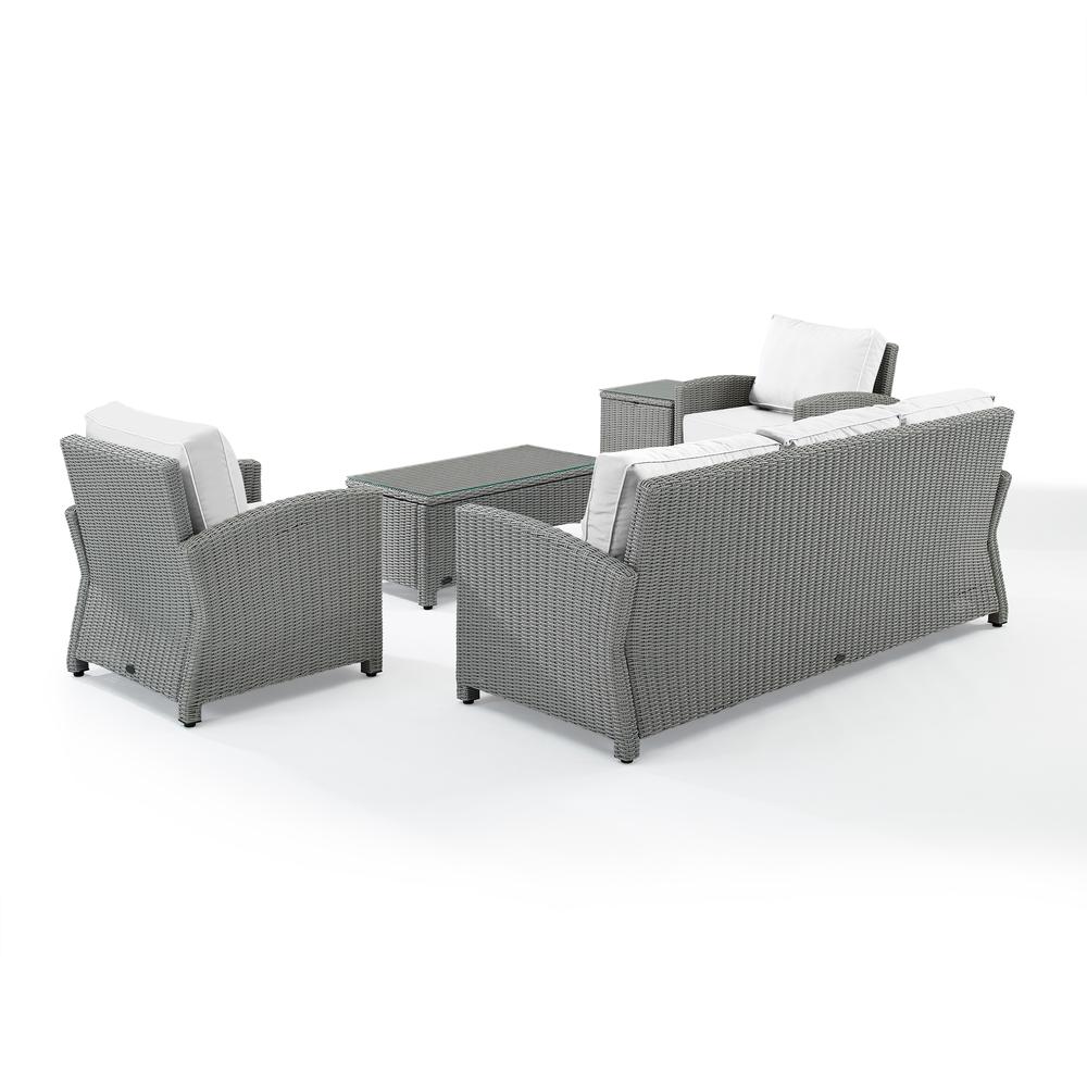 Bradenton 5Pc Outdoor Wicker Sofa Set - Sunbrella White/Gray - Sofa, Side Table, Coffee Table, & 2 Armchairs. Picture 8