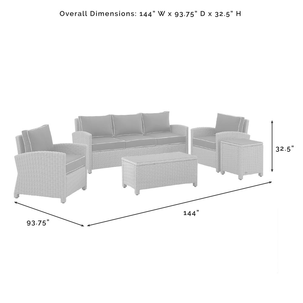 Bradenton 5Pc Outdoor Wicker Sofa Set - Sunbrella White/Gray - Sofa, Side Table, Coffee Table, & 2 Armchairs. Picture 11