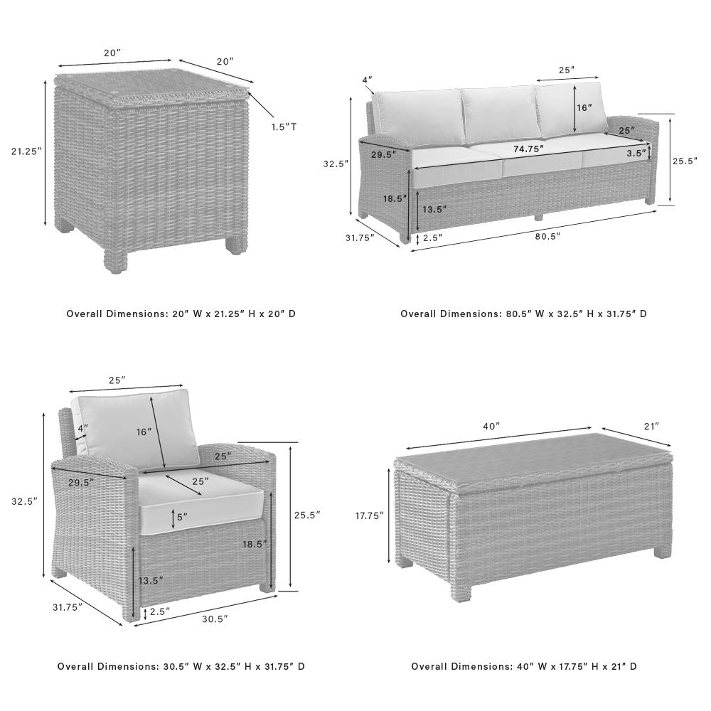 Bradenton 5Pc Outdoor Wicker Sofa Set - Sunbrella White/Gray - Sofa, Side Table, Coffee Table, & 2 Armchairs. Picture 12