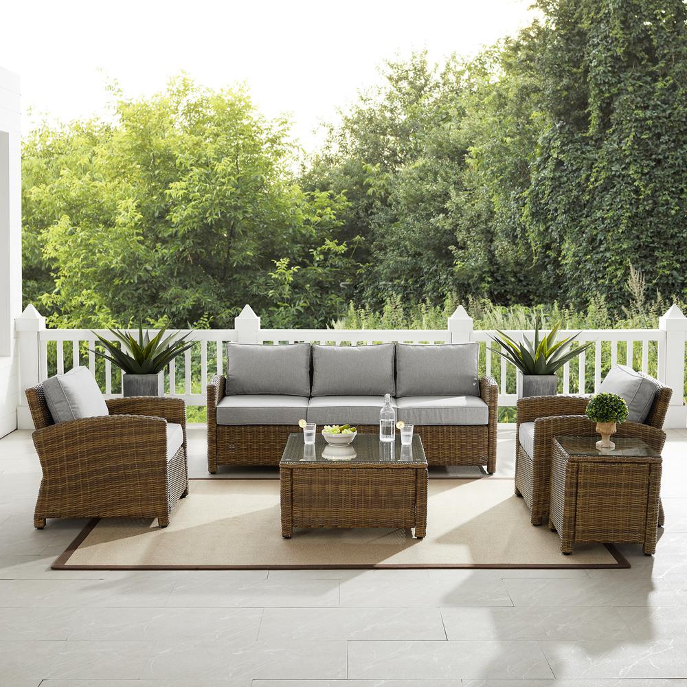 Bradenton 5Pc Outdoor Wicker Sofa Set Gray/Weathered Brown - Sofa, Side Table, Coffee Table, & 2 Armchairs. Picture 2