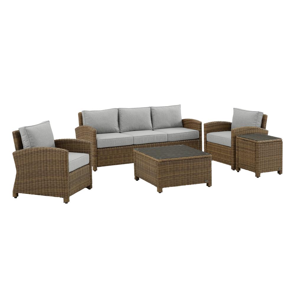 Bradenton 5Pc Outdoor Wicker Sofa Set Gray/Weathered Brown - Sofa, Side Table, Coffee Table, & 2 Armchairs. Picture 3