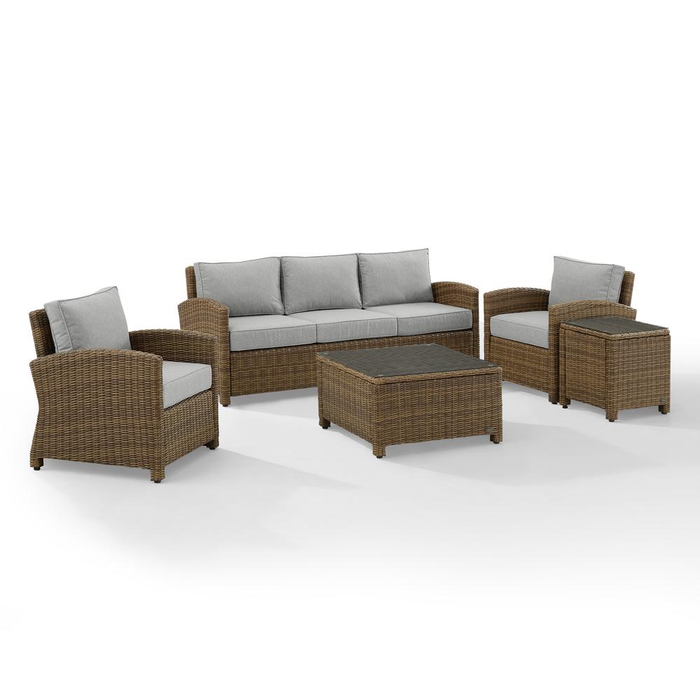 Bradenton 5Pc Outdoor Wicker Sofa Set Gray/Weathered Brown - Sofa, Side Table, Coffee Table, & 2 Armchairs. Picture 6