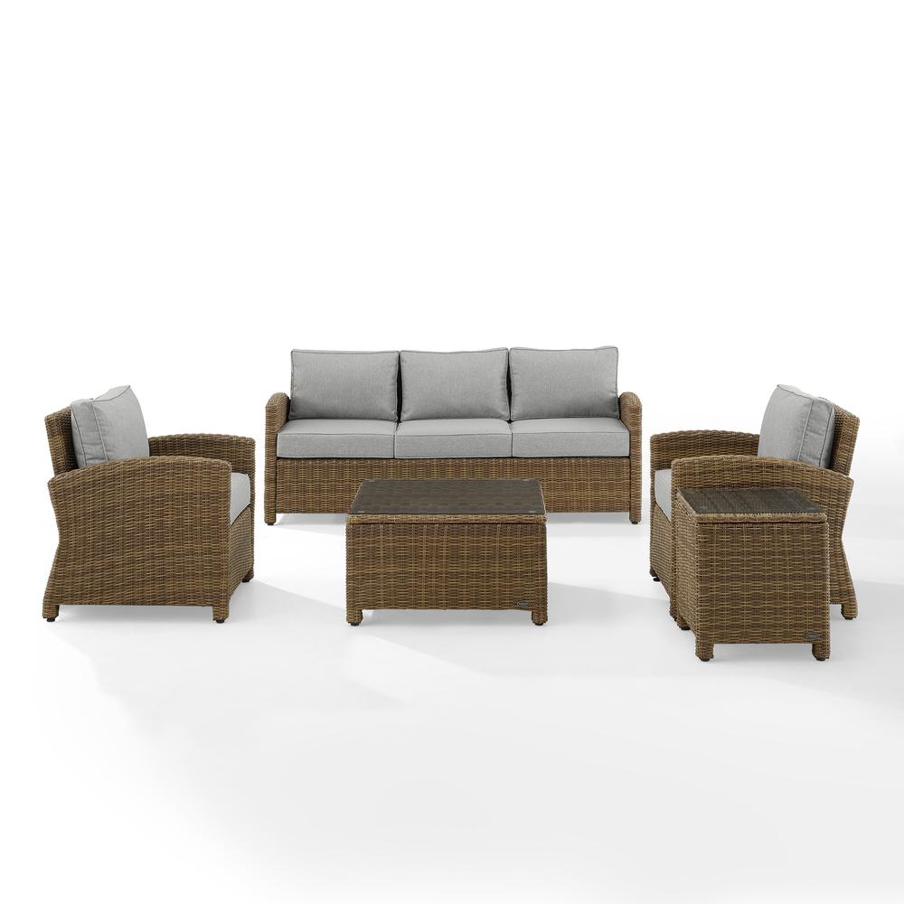 Bradenton 5Pc Outdoor Wicker Sofa Set Gray/Weathered Brown - Sofa, Side Table, Coffee Table, & 2 Armchairs. Picture 7