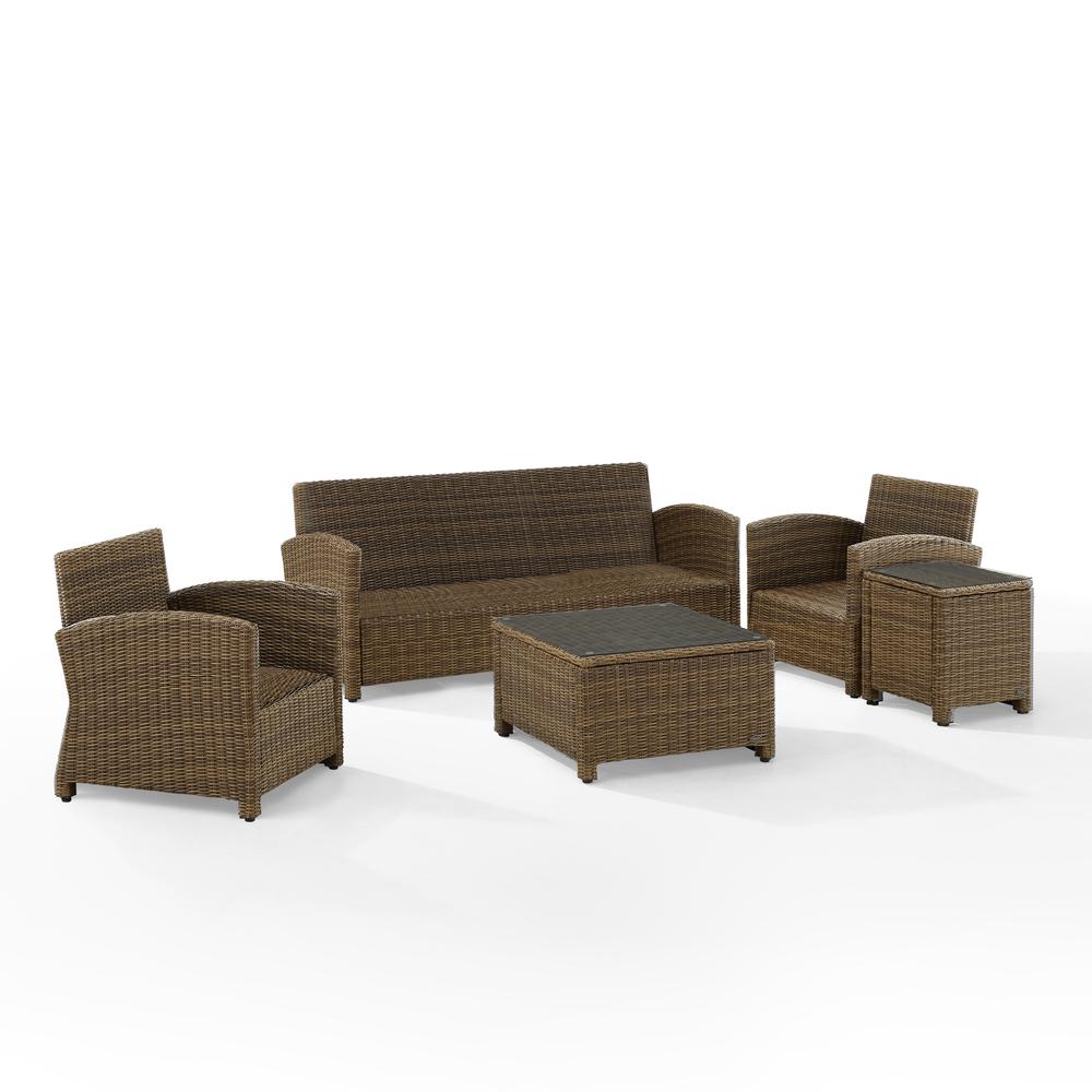Bradenton 5Pc Outdoor Wicker Sofa Set Gray/Weathered Brown - Sofa, Side Table, Coffee Table, & 2 Armchairs. Picture 9