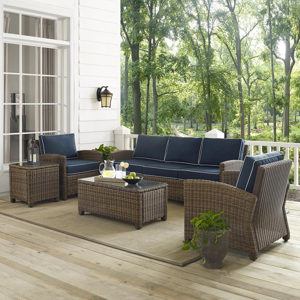 Bradenton 5Pc Outdoor Wicker Sofa Set Navy/Weathered Brown - Sofa, Side Table, Coffee Table, & 2 Armchairs. Picture 2