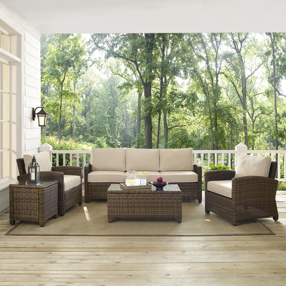 Bradenton 5Pc Outdoor Wicker Sofa Set Sand/Weathered Brown - Sofa, Side Table, Coffee Table, & 2 Armchairs. Picture 5