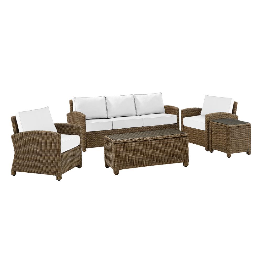 Bradenton 5Pc Outdoor Wicker Sofa Set - Sunbrella White/ Weathered Brown - Sofa, Side Table, Coffee Table, & 2 Armchairs. Picture 21