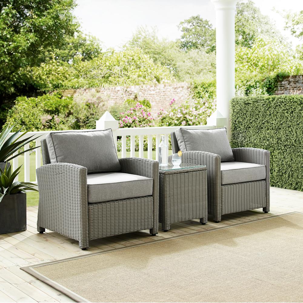 Bradenton 3Pc Outdoor Wicker Armchair Set Gray/Gray - Side Table & 2 Armchairs. Picture 3