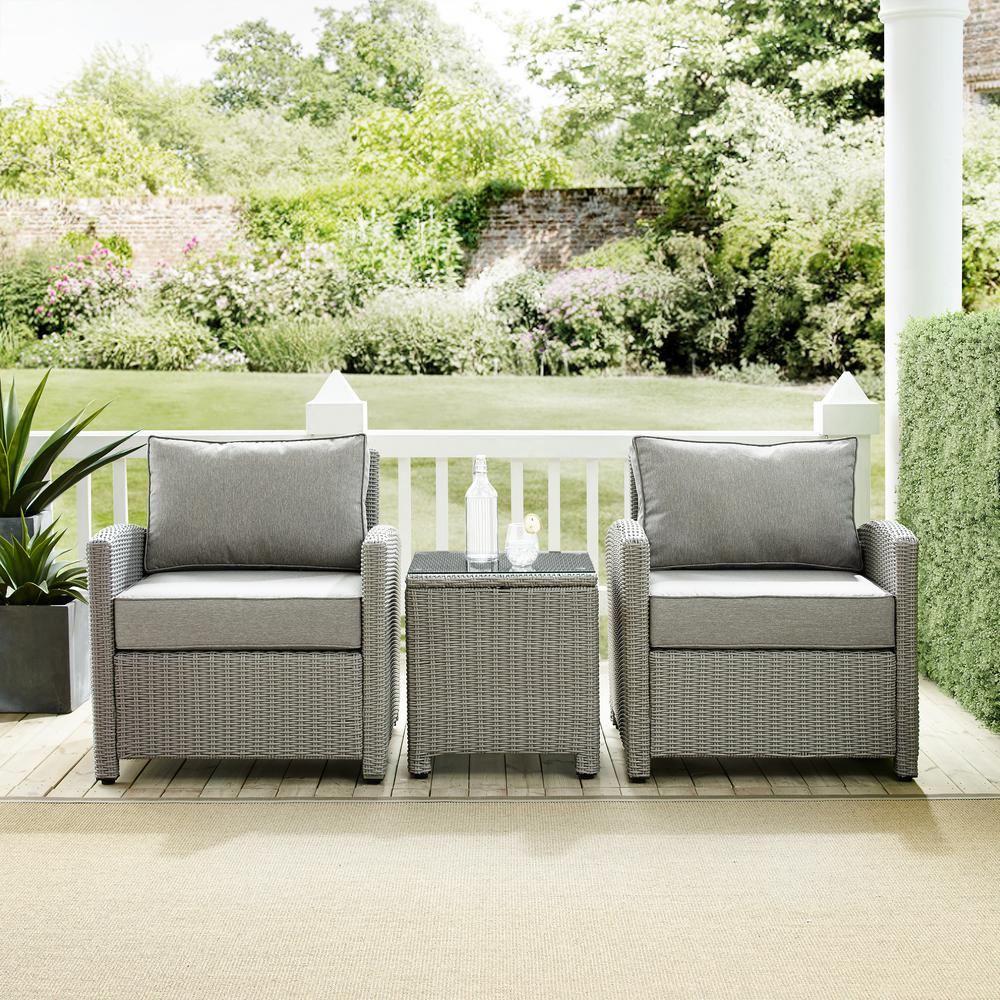 Bradenton 3Pc Outdoor Wicker Armchair Set Gray/Gray - Side Table & 2 Armchairs. Picture 6