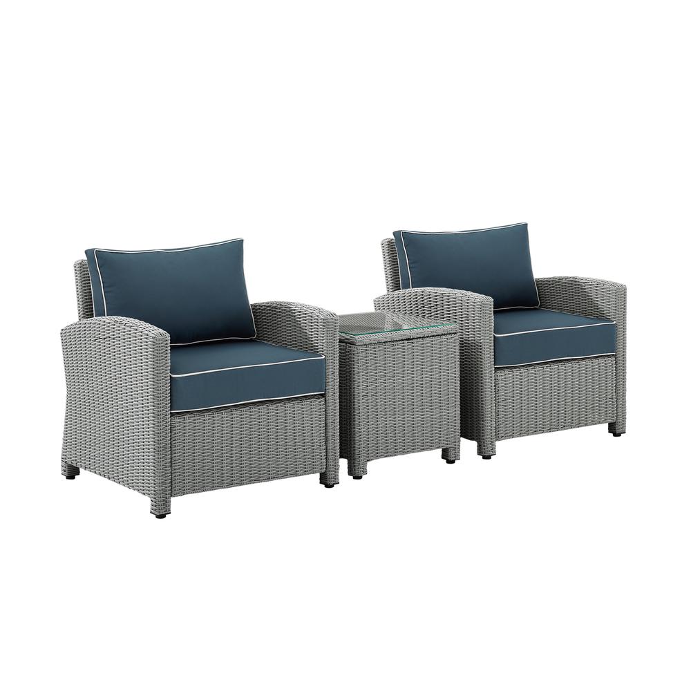 Bradenton 3Pc Outdoor Wicker Armchair Set Navy/Gray - Side Table & 2 Armchairs. Picture 14