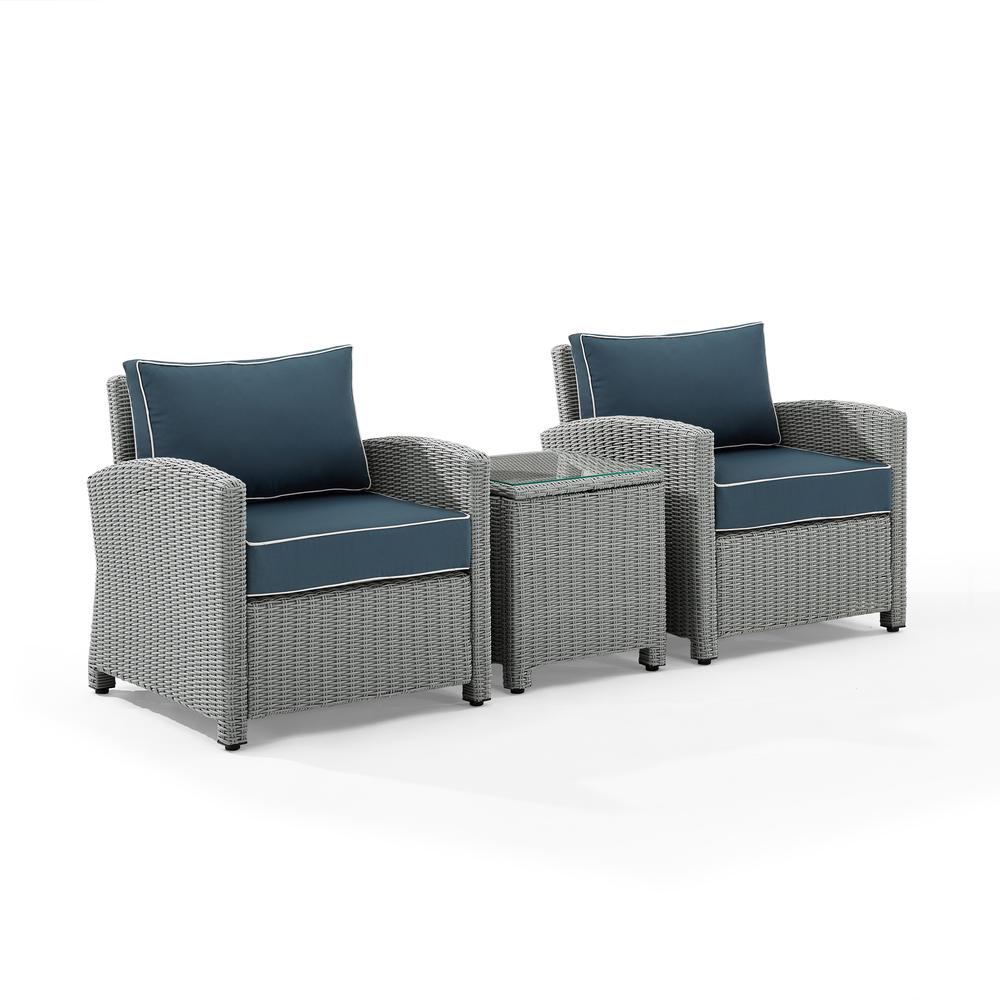 Bradenton 3Pc Outdoor Wicker Armchair Set Navy/Gray - Side Table & 2 Armchairs. Picture 5