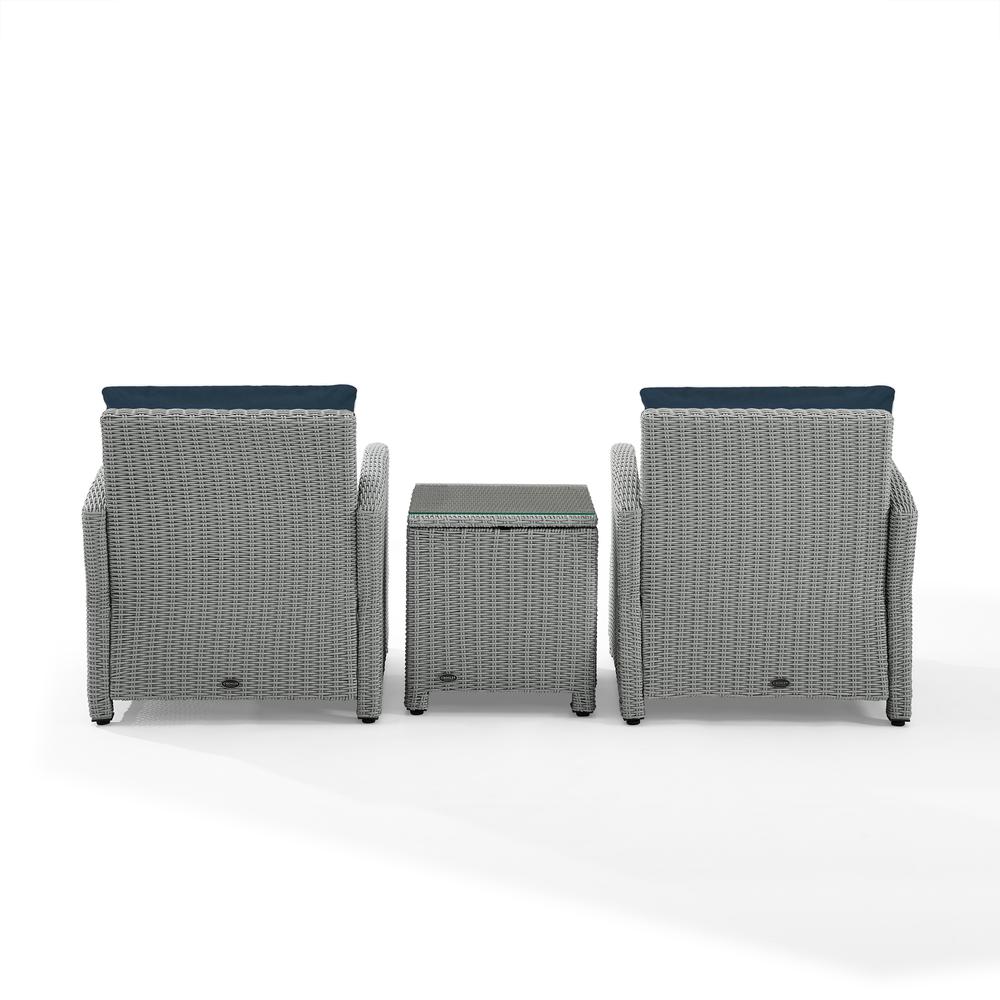 Bradenton 3Pc Outdoor Wicker Armchair Set Navy/Gray - Side Table & 2 Armchairs. Picture 7