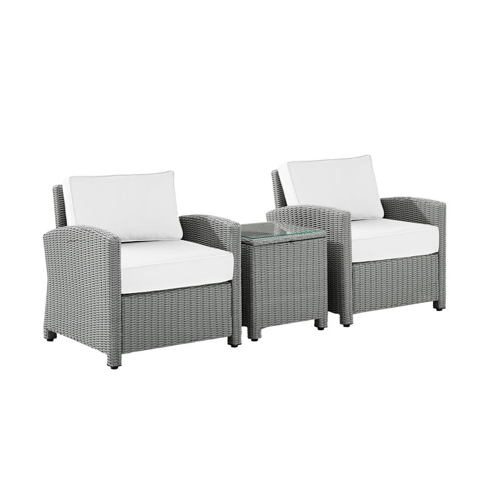 Bradenton 3Pc Outdoor Wicker Armchair Set - Sunbrella White/Gray - Side Table & 2 Armchairs. Picture 14