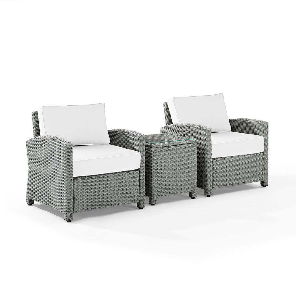 Bradenton 3Pc Outdoor Wicker Armchair Set - Sunbrella White/Gray - Side Table & 2 Armchairs. Picture 6