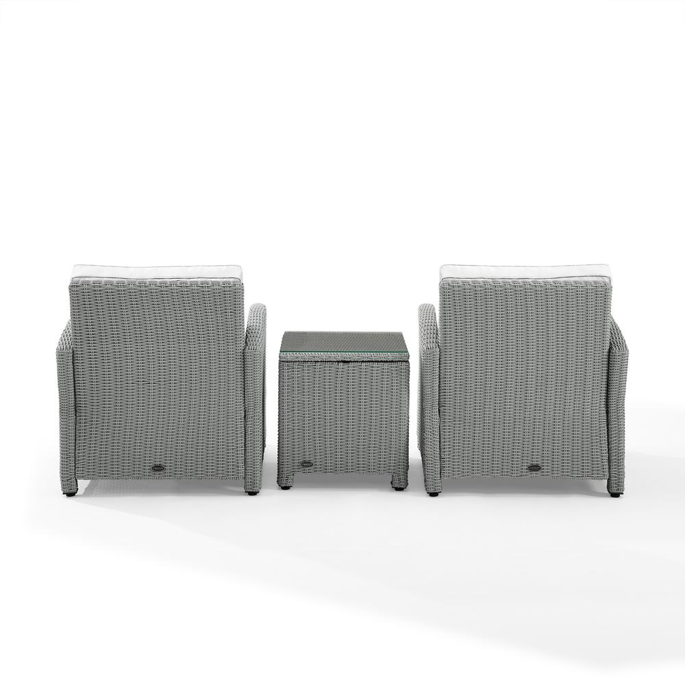 Bradenton 3Pc Outdoor Wicker Armchair Set - Sunbrella White/Gray - Side Table & 2 Armchairs. Picture 8