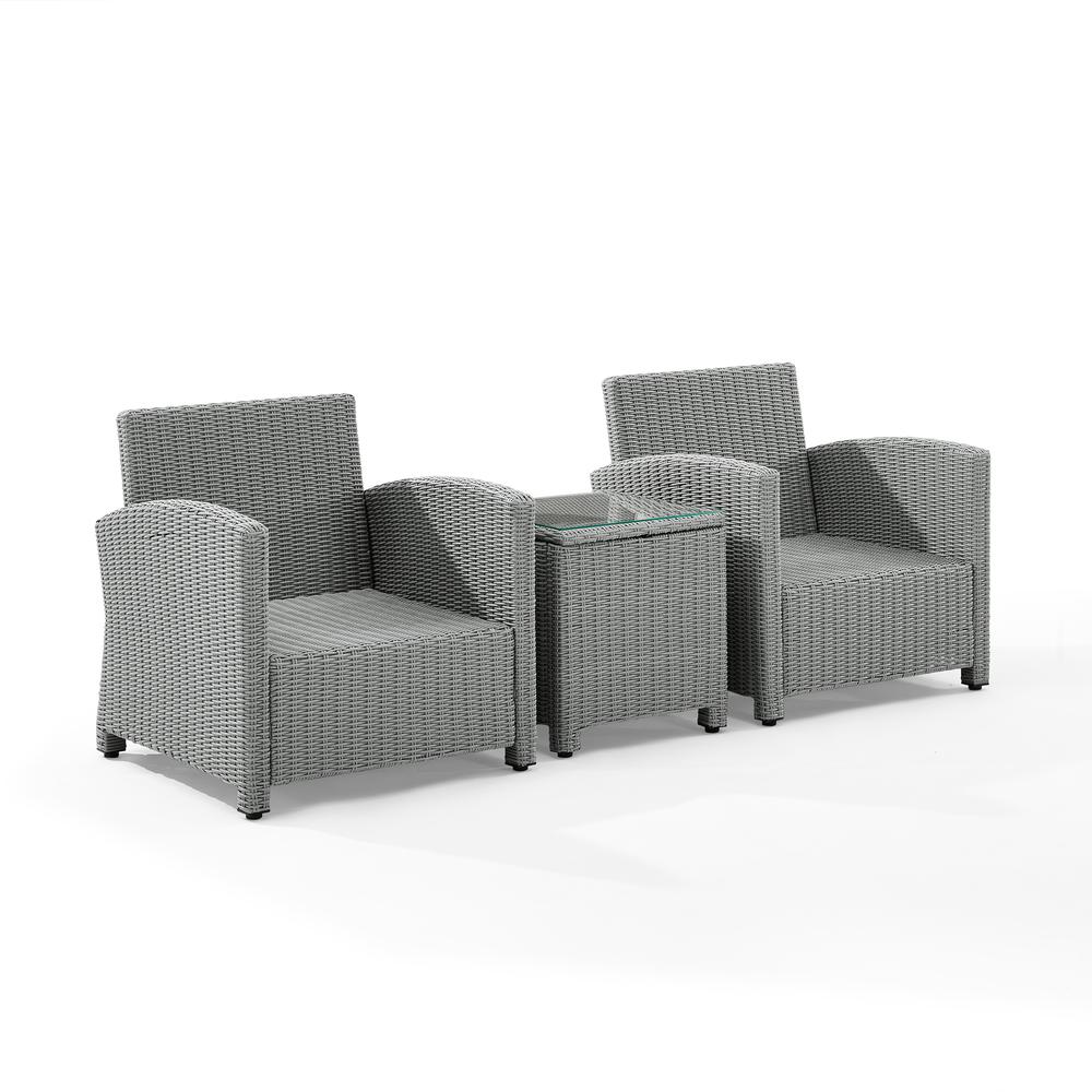 Bradenton 3Pc Outdoor Wicker Armchair Set - Sunbrella White/Gray - Side Table & 2 Armchairs. Picture 9