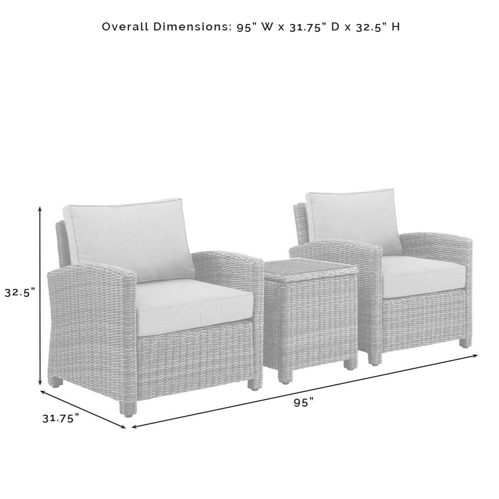 Bradenton 3Pc Outdoor Wicker Armchair Set - Sunbrella White/Gray - Side Table & 2 Armchairs. Picture 10