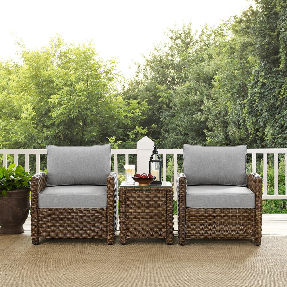 Bradenton 3Pc Outdoor Wicker Armchair Set Gray/Weathered Brown - Side Table & 2 Armchairs. Picture 2