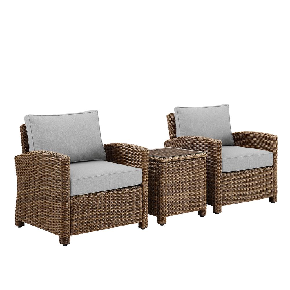 Bradenton 3Pc Outdoor Wicker Armchair Set Gray/Weathered Brown - Side Table & 2 Armchairs. Picture 13
