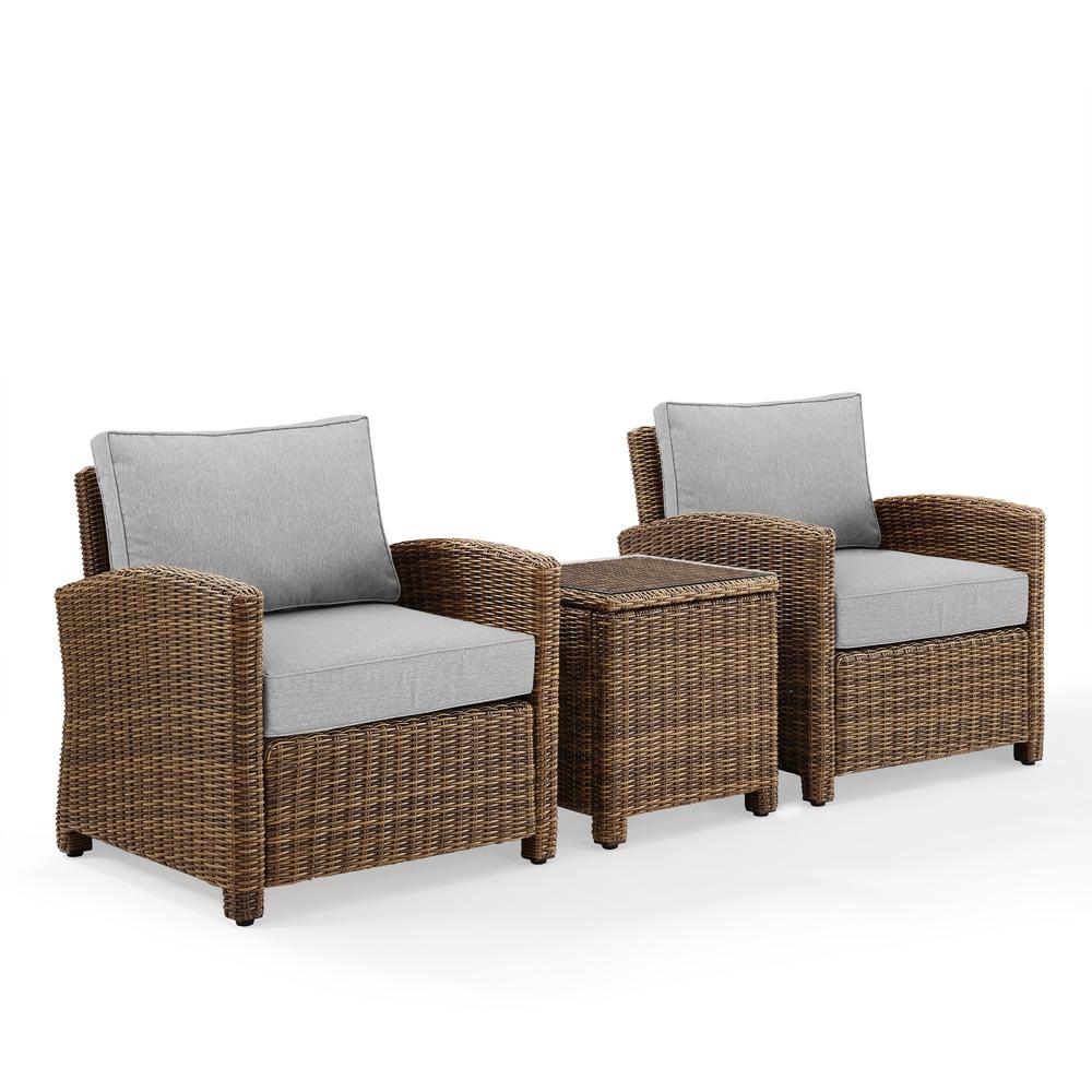 Bradenton 3Pc Outdoor Wicker Armchair Set Gray/Weathered Brown - Side Table & 2 Armchairs. Picture 5