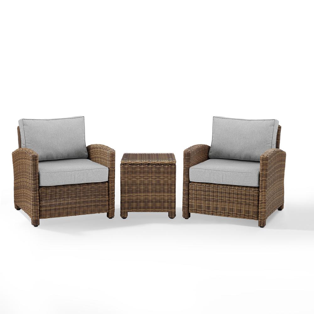 Bradenton 3Pc Outdoor Wicker Armchair Set Gray/Weathered Brown - Side Table & 2 Armchairs. Picture 6