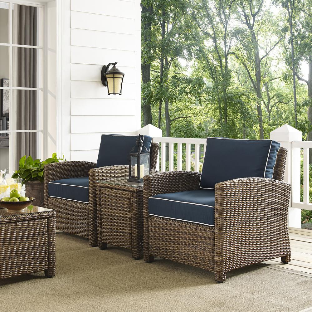 Bradenton 3Pc Outdoor Wicker Conversation Set Navy/Weathered Brown - 2 Arm Chairs, Side Table. Picture 3