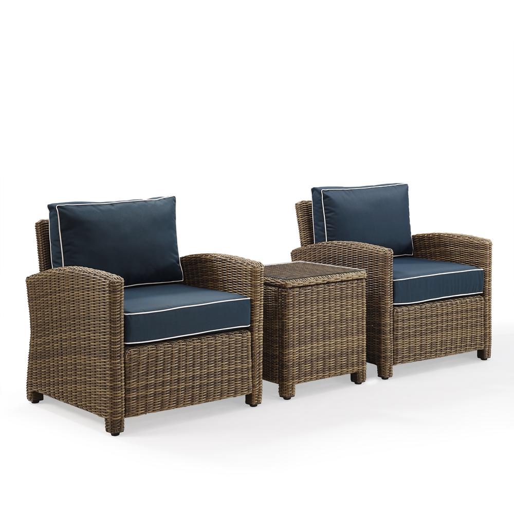 Bradenton 3Pc Outdoor Wicker Conversation Set Navy/Weathered Brown - 2 Arm Chairs, Side Table. Picture 6