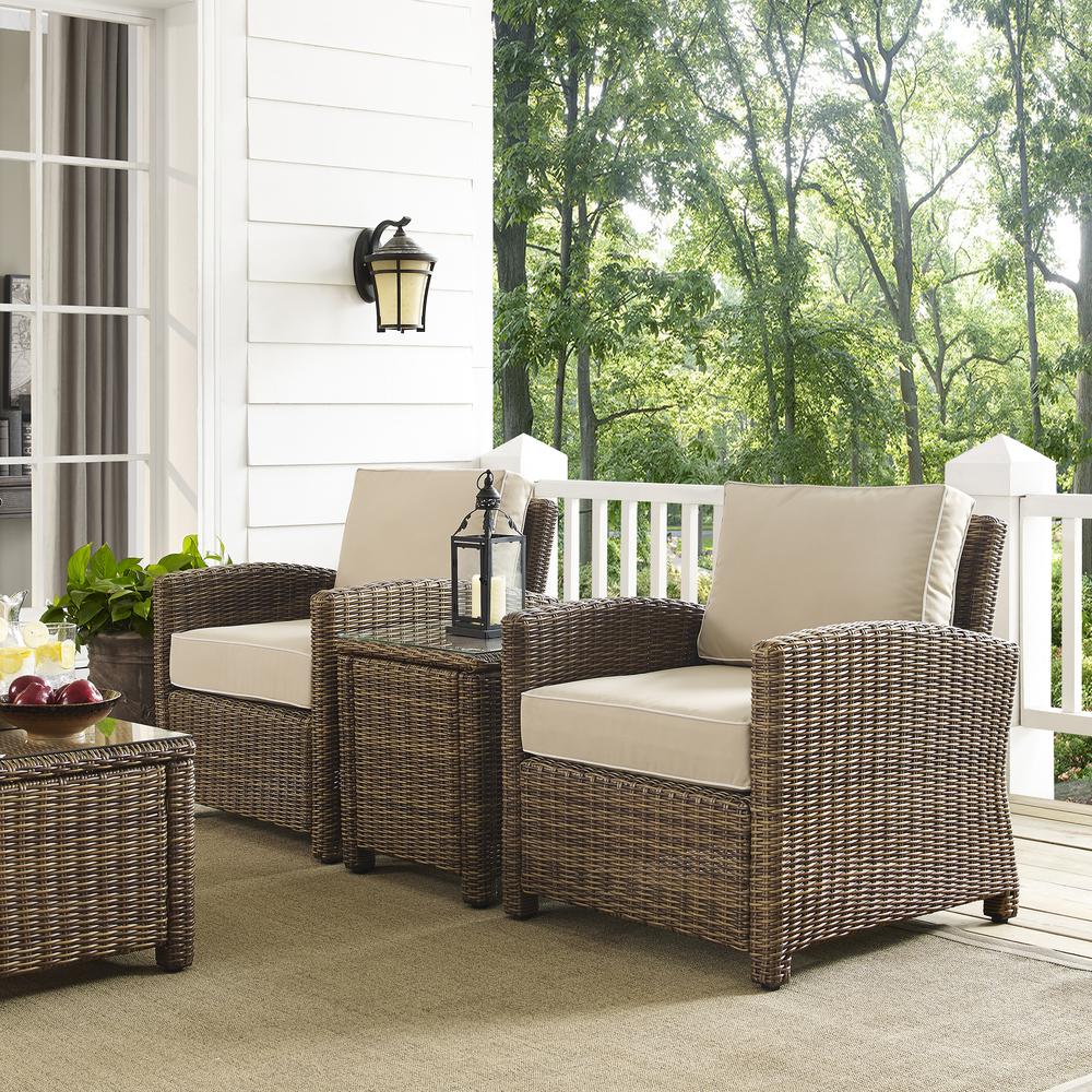 Bradenton 3Pc Outdoor Wicker Armchair Set Sand/Weathered Brown - Side Table & 2 Armchairs. Picture 3