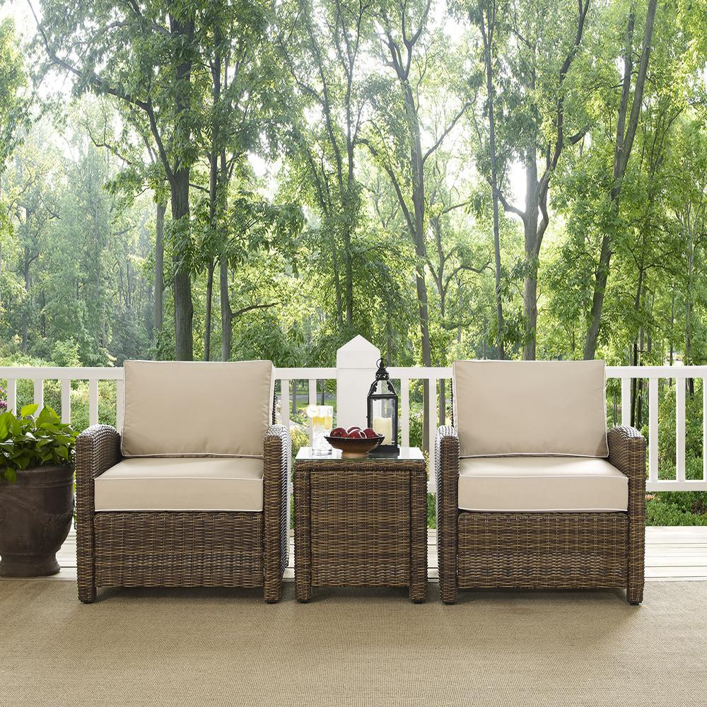 Bradenton 3Pc Outdoor Wicker Armchair Set Sand/Weathered Brown - Side Table & 2 Armchairs. Picture 5