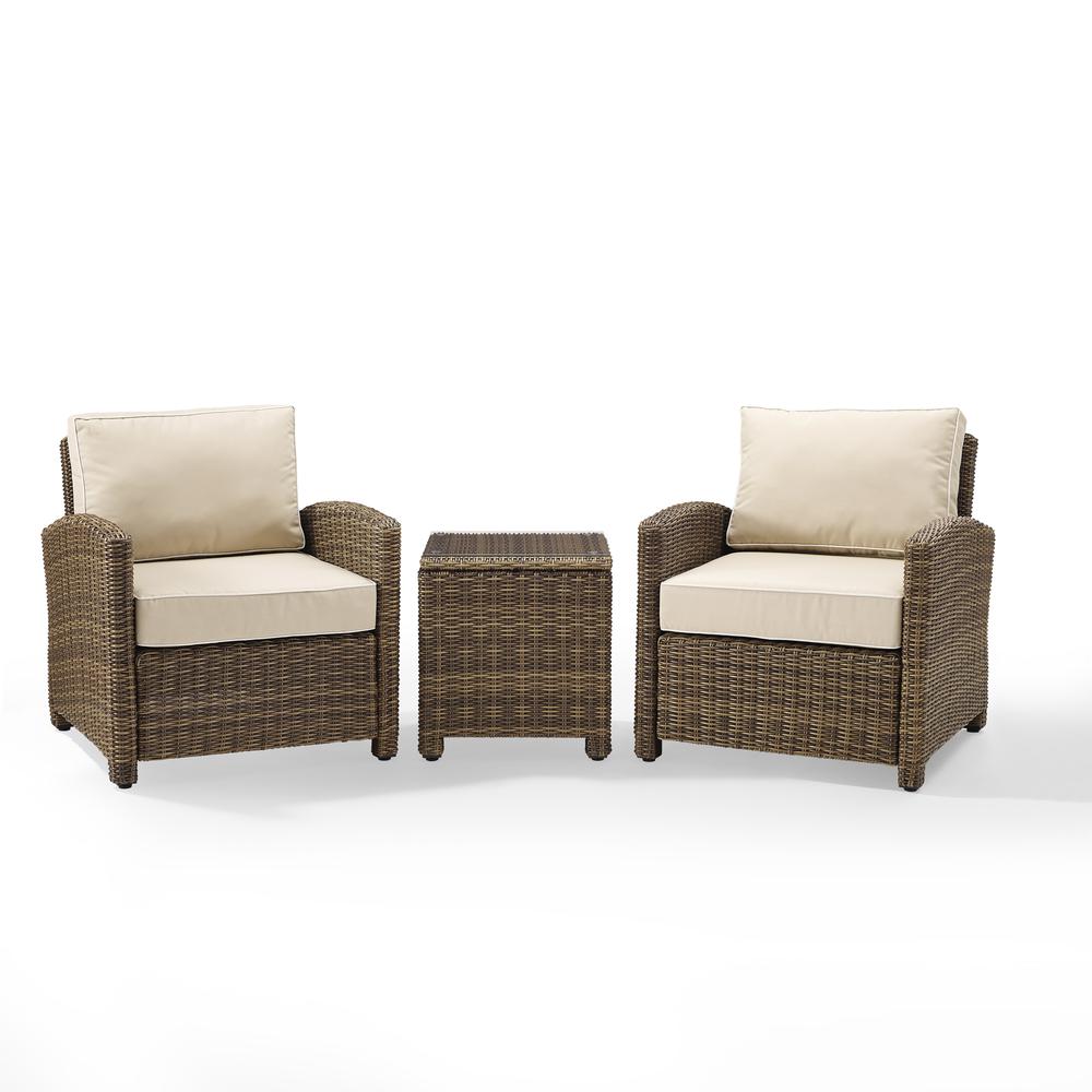 Bradenton 3Pc Outdoor Wicker Armchair Set Sand/Weathered Brown - Side Table & 2 Armchairs. Picture 1