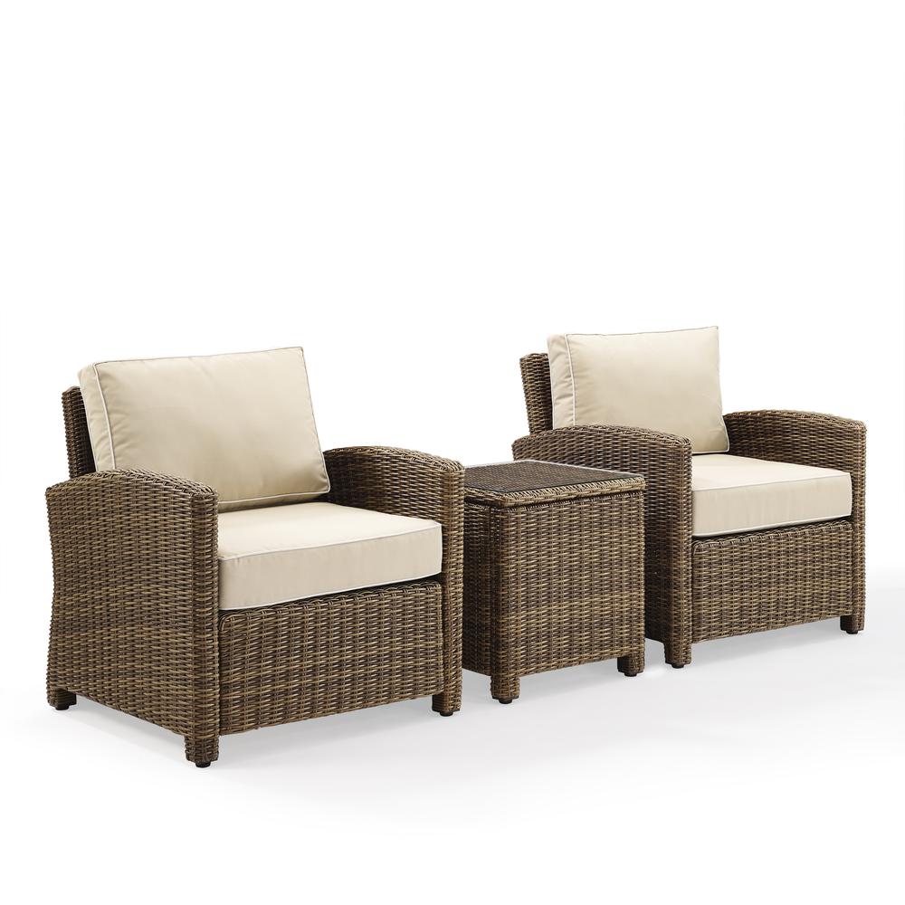 Bradenton 3Pc Outdoor Wicker Armchair Set Sand/Weathered Brown - Side Table & 2 Armchairs. Picture 6