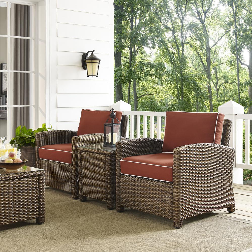 Bradenton 3Pc Outdoor Wicker Conversation Set Sangria/Weathered Brown - 2 Arm Chairs, Side Table. Picture 4