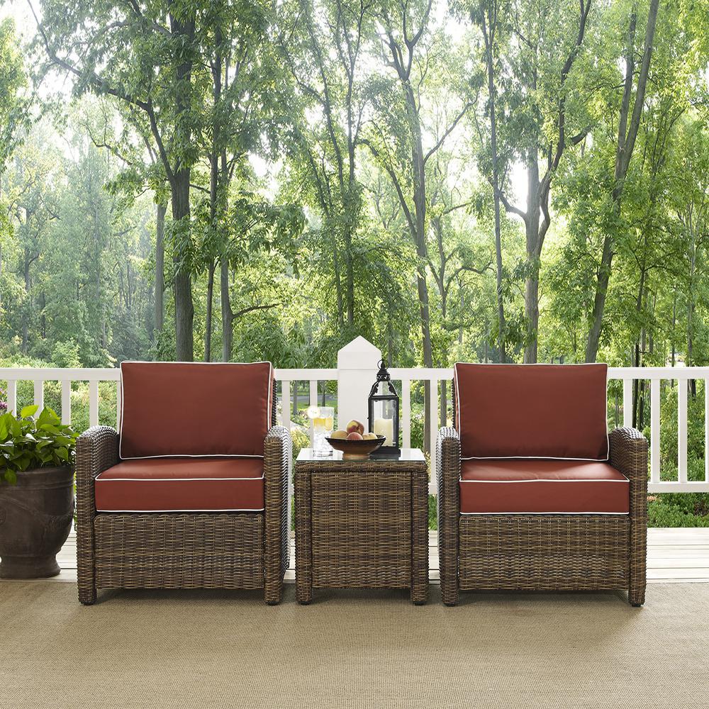 Bradenton 3Pc Outdoor Wicker Conversation Set Sangria/Weathered Brown - 2 Arm Chairs, Side Table. Picture 6