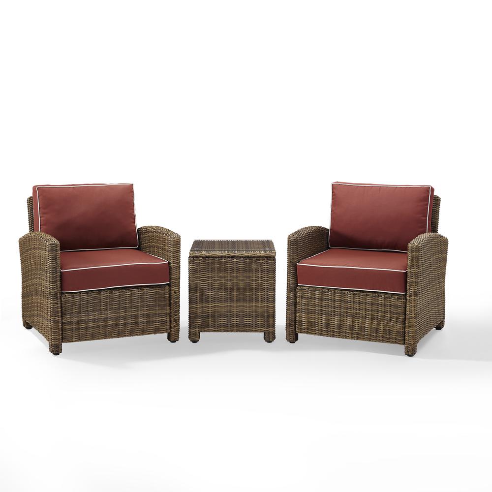 Bradenton 3Pc Outdoor Wicker Armchair Set Sangria/Weathered Brown - Side Table & 2 Armchairs. Picture 1